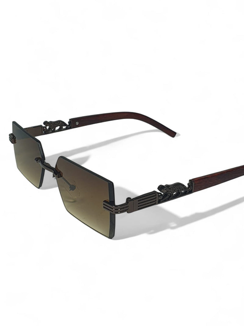 Brown Rimless Square Sunglasses