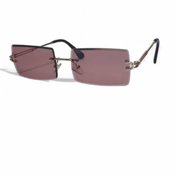Minimalist Rimless Rectangle Sunglasses – Purple Tint