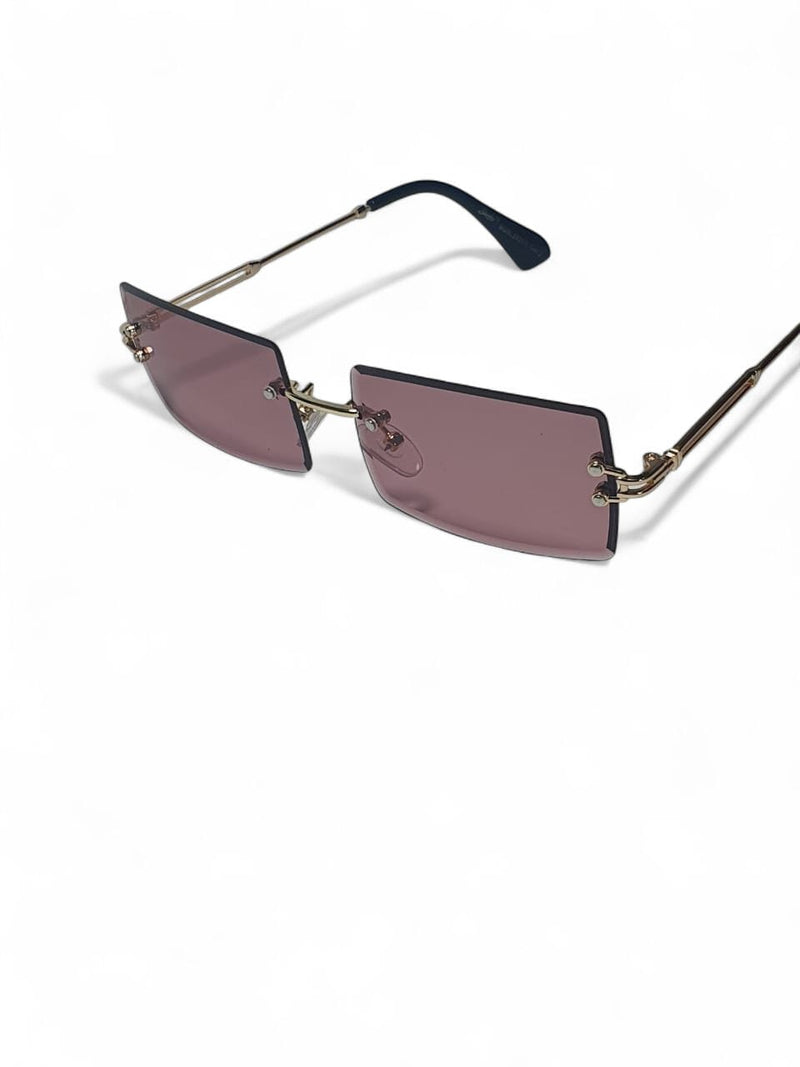 Minimalist Rimless Rectangle Sunglasses – Purple Tint